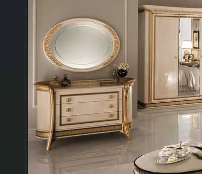 Produktbild von Spiegel Kommode Schrank Kommoden Schlafzimmer Set Holz Klassischer Stil 2tlg.