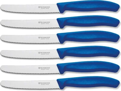 Produktbild von Victorinox | Tafelmesser Set | 6-teilig | Blaue Griffe | präziser Wellenschliff | ideal für Küche & Picknick
