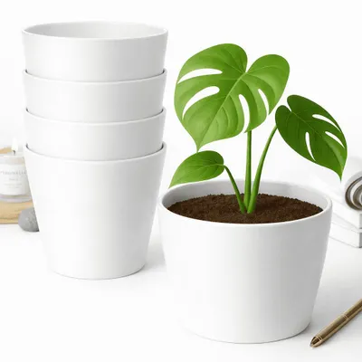 Produktbild von 5 Blumentöpfe Weiß Blumenvase Set Übertöpfe Pflanztop Blumentopf Keramik Töpfe