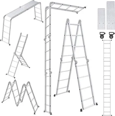 Produktbild von Famanu Multifunktionsleiter - Aluminium Klappleiter mit Plattform - 470 cm - Silber