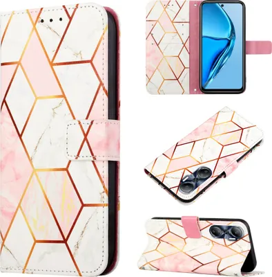 Produktbild von Infinix Hot 20 4G Hülle, Marmor Motiv Kunstleder Tasche Wallet Kartenfächer mit Standfunktion Klapp Schutzhülle für Infinix Hot 20 4G Pink