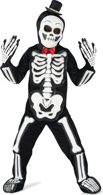 Produktbild von Halloween 3D Kostüm "Skelett" für Kinder | Glow in the Dark Geist Größe: 98-104