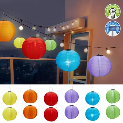 Produktbild von Solar Lampion 12er Set bunt LED warmweiß Ø 30cm Stofflaterne Organza Gartendekoration Laterne Ballon Solarpanel