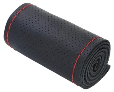 Zdjęcie produktu dla Pokrowiec na kierownicę skórzany - Antypoślizgowy - Uniwersalny - Akcesoria samochodowe - Wnętrze - Pasuje do kierownic o średnicy 35-40 cm - Osłona na kierownicę