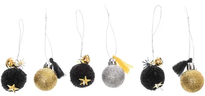 Produktbild von Pompon und Kugel Anhänger Gold/Silber 6er Set für weihnachtliche Dekorationen