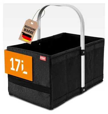 Produktbild von Einkaufskorb - praktischer Tragekorb für den Einkauf - klappbare Einkaufsbox mit Aluminiumgriff - platzsparende Box für den Kofferraum - (Schwarz)