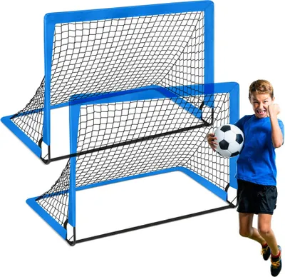 Obrázek produktu pro Venkovní sportovní dětská fotbalová branka, přenosná skládací fotbalová branka, brankový rám pro fotbalové zápasy batolat, dvoudílná sada, modrá barva