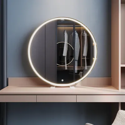 Obrázek produktu pro SONNI 80 x 80 x 3,5 cm Bílé kulaté toaletní zrcadlo s LED osvětlením a zásuvkou na stěnu