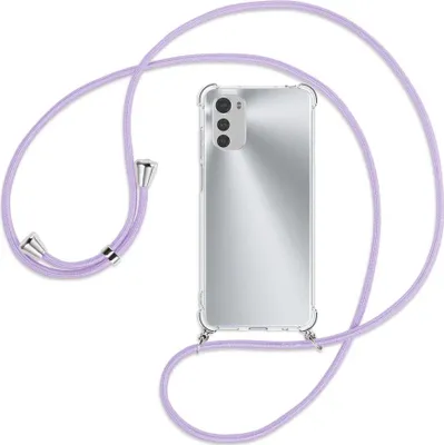 Produktbild von Handykette Backcover-Schutzhülle mit Band (Metall silberfarben) für Motorola Moto E32, Moto E32s - violett