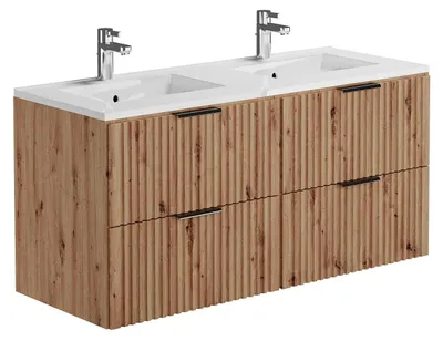 Produktbild von Rillenförmiger Bad-Hängeschrank mit Waschbecken - Natürliches Licht - 120 cm - ZEVARA