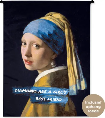 Produktbild von MuchoWow® Wandteppich Wandbehang Das Mädchen mit dem Perlenohrring - Zitat - Vermeer 120x160 cm Tapisserie Dekoration Wandtuch - Wohnzimmer - Moderne