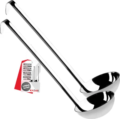 Produktbild von KADAX Suppenkelle aus Edelstahl "Kebal", Soßenlöffel mit langem und ergonomischem Stiel, 10 cm, silber, 2er Set