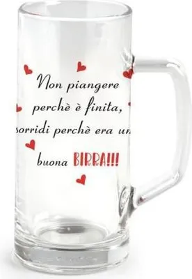 Immagine prodotto di Bicchiere birra con manico 40 cl con scritta  non piangere perchè è finita sorridi perchè era una buona birra