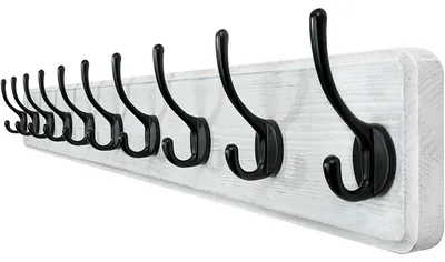 Obrázok produktu pre Nástenná vešiaková tyč z dreva s 10 háčikmi, čierna, dĺžka 98 cm