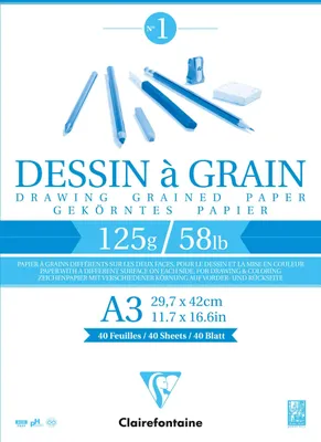 Produktbild von Clairefontaine 5x Gekörntes Zeichenpapier, Block geleimt 40 Blatt A3 weiß 96682C