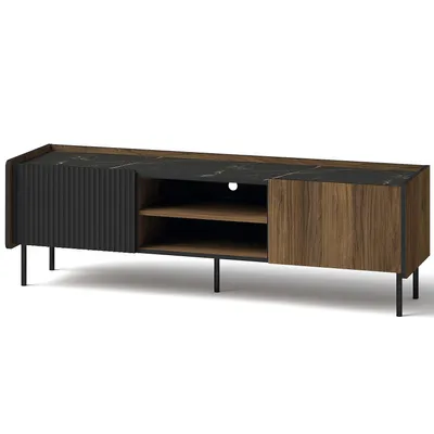 Image de BEAUTYSOFA | Meuble TV PIANO 150 cm | avec 2 portes et 1 étagère | Téléviseur | Meubles de salon | Noir et noyer | Style moderne