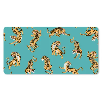 Produktbild von MuchoWow® Schreibtischunterlage Tigers - Muster - Blau 80x40 cm - XXL Mauspad - Gaming Mauspad