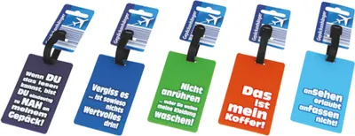 Produktbild von Gepäckanhänger mit Spruch, 5 Stück verschiedene Farben und Sprüche