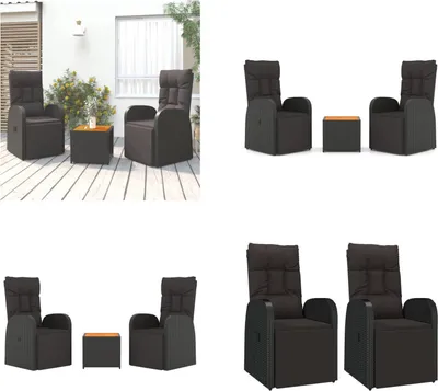 Produktbild von vidaXL 3 tlg. Garten Lounge Set Schwarz Poly Rattan Massivholz Akazie - Garten Lounge Set - Garten Lounge Sets - Lounge Set - Gartenmöbel Set