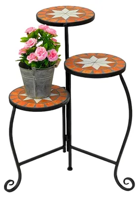 Produktbild von Blumentreppe aus Metall in Schwarz mit rundem Mosaik 55 cm