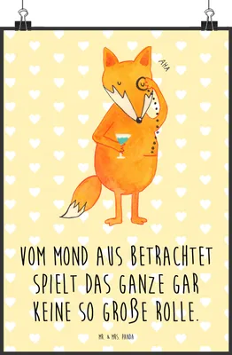 Produktbild von Mr. & Mrs. Panda Bild Fuchs Lord DIN A2 - Gelb Pastell - Geschenk, Kunstdruck, Neugierig, drucke, Spruch Lustig, Cocktail, Mond, Wandbild, Schick, wanddeko, Plakat