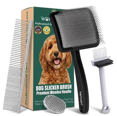 Image de Brosse démêlante pour chiens à poils longs, noire, avec des picots extra longs