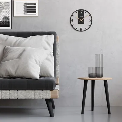 Produktbild von Vintage geräuschlose Wanduhr 30 cm für Wohnzimmer und Küche - Modernes schwarzes Design