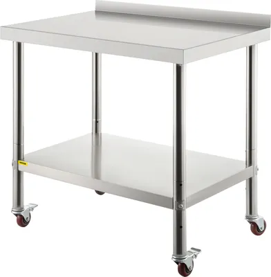 Obrázek produktu pro Přípravný stůl VEVOR z nerezové oceli, 30 x 24 x 35 palců, nosnost 440 lb, robustní kovový pracovní stůl s nastavitelným opěradlem a 4 kolečky, komerční pracovní stanice pro restaurační kuchyně