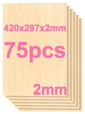 Productafbeelding van Lasergeschikt multiplex, hoogwaardig balsa houtmateriaal, veelzijdig gebruik, 75 stuks, 2 mm dik, 420 x 297 mm