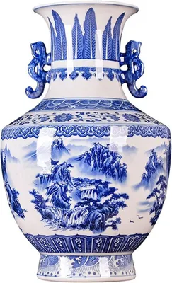 Imagen del producto de Florero de cerámica, 15,74 pulgadas. Estilo antiguo, azul y blanco. Decoración de porcelana. Jarra china. Ideal para decorar porches, salones y otros espacios. Jarra decorativa