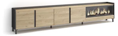 Immagine prodotto di Mobili TV effetto legno rovere e nero 315x35x61cm camino effetto fuoco