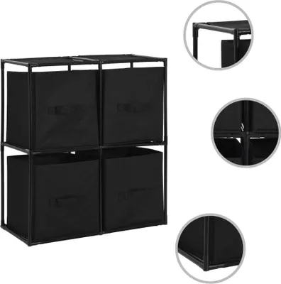 Image de The Living Store Armoire de rangement avec 4 paniers en tissu Noir 63×30×71 cm Acier