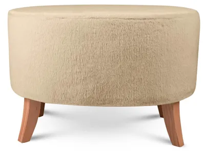 Produktbild von MG Design Ovaler Kunstfell-Hocker 62 x 72 cm in Beige mit Holzbeinen - Gepolsterter Fußhocker für Wohnzimmer oder Schlafzimmer