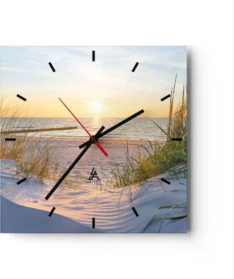 Produktbild von Wanduhr - Quadrat - Glasuhr - Düne Strand Meer - 40x40cm - Schleichendes Uhrwerk - Lautlos - zum Aufhängen bereit - Dekoration Modern - Wanddekoration aus Glas - C3AC40x40-3989