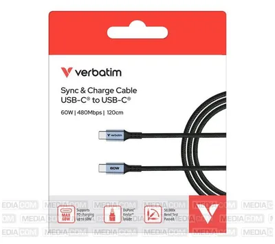 Produktbild von Verbatim 31845, 1,2 m, USB C, USB C, USB 2.0, 0,48 Gbit/s, Schwarz