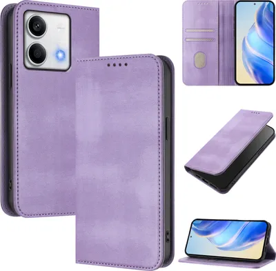 Produktbild von Handyhülle für Xiaomi Redmi Note 13 5G, Vintage Leder RFID Schutz Kartenfach Standfunktion Magnetische Klapphülle Violett