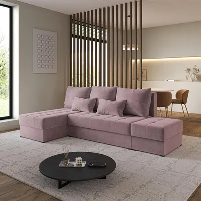 Produktbild von Masseno Ecksofa NORVI mit Schlaffunktion L-Form, Sofa mit Bettkasten, Wohnzimmersofa, Couch, Soffa, Bettsofa, Couchgarnitur- Rosa, KRONOS 27