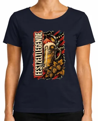 Productafbeelding van Feesttentlegende, biermok, , traditioneel kledingstuk, lederen broek, dames T-shirt, marineblauw, maat S