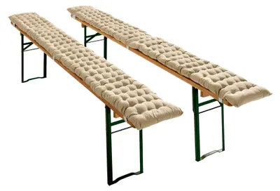 Produktbild von Bierbank-Auflage, Sitzauflage Bierzeltgarnitur gepolstert 2er-Pack beige Größe 25x220 cm - strapazierstark und langlebig, bequemer Sitzkomfort, mit elastischen Bändern