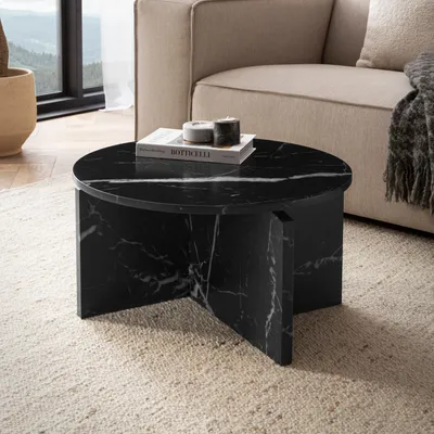Image de FineBuy Table basse 60 x 60 x 33 cm, noire, table de salon, design moderne, table de salon ronde, petite table de salon, table basse, table d'appoint