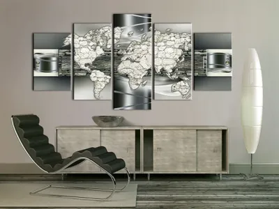 Produktbild von Akustikbild Weltkarte Steine 200x100 cm Bilder Akustikschaum Hochleistungsschallabsorber Schallschutz Leinwand 5 tlg Wandbild Raumakustik Schalldämmung k-A-0023-b-p