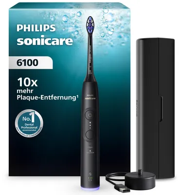 Produktbild von Philips Sonicare 6100 series Series 6100 HX7401/12 Wiederaufladbare Zahnbürste, Erwachsener, Schallzahnbürste, Sensibel, 62000 Bewegungen pro Minute, Schwarz, 2 min, 4 x 30 sec