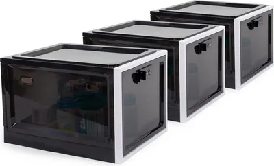 Produktbild von Aufbewahrungbox 3 Stück, Abschließbare Durchsichtige Box für Handys, Süßigkeiten, Snack, Persönlicher Safe Persönlicher Safe Faltbar (Schwarz-3)