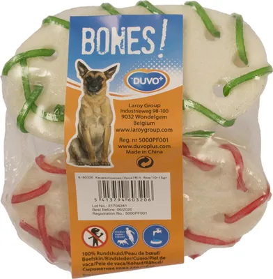 Produktbild von Hundesnack für Hunde aus Rinderhaut, 6 cm lang, zur Zahnpflege, 2 Stück
