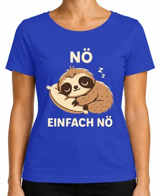 Imagen del producto de Camiseta azul para mujer o niña con estampado de un perezoso durmiendo, diseño "NÖ EINFACH", con la palabra "süß" (lindo) y la palabra "faul" (perezoso), ideal como regalo divertido, talla 3XL