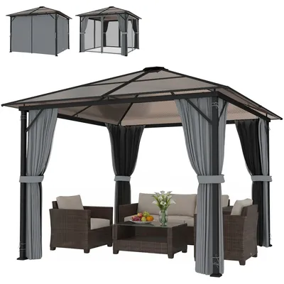 Obrázok produktu pre Outsunny Pavilón Záhradný pavilón Záhradný stan s bočnými stenami a polykarbonátovou strechou