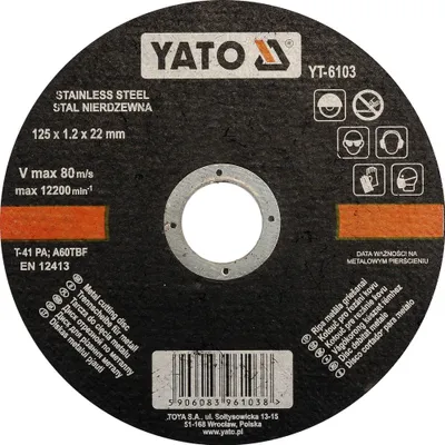 Produktbild von Yato YT-6103, Schneidedisk, Flache Mitte, Edelstahl, Jede Marke, 2,2 cm, 12,5 cm