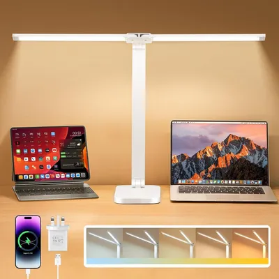 Zdjęcie produktu dla Lampa biurkowa - lampa do nauki - do czytania i pracy - podwójne oświetlenie - 60 cm - biała