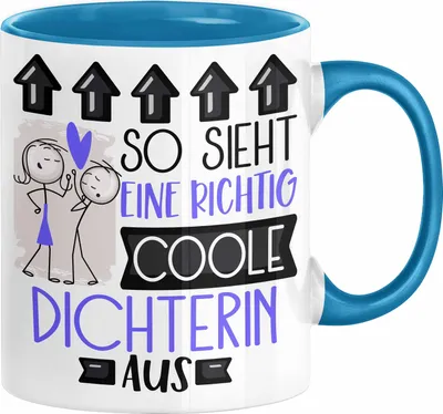 Produktbild von Dichterin Geschenk Tasse Geschenkidee für Dichterin Geburtstag Weihnachten Spruch So Sieht Eine Richtig Coole Dichterin Aus Kaffee-Becher  (Blau)
