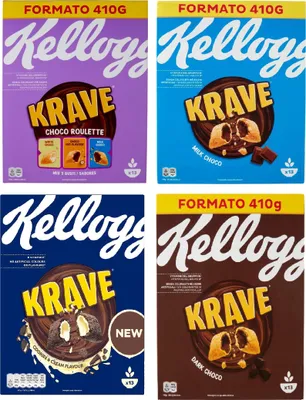 Produktbild von Testpaket Kellogg's Krave Cerealien Weizen-, Hafer- und Reisbündel mit Milchschokoladenfüllung 4x 410g